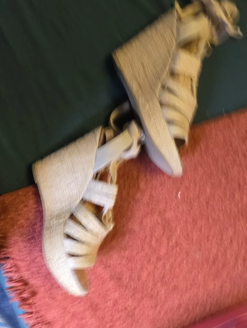 Steve Madden Beige/Tan Espadrille Wedge Sandals with Ankle Wrap